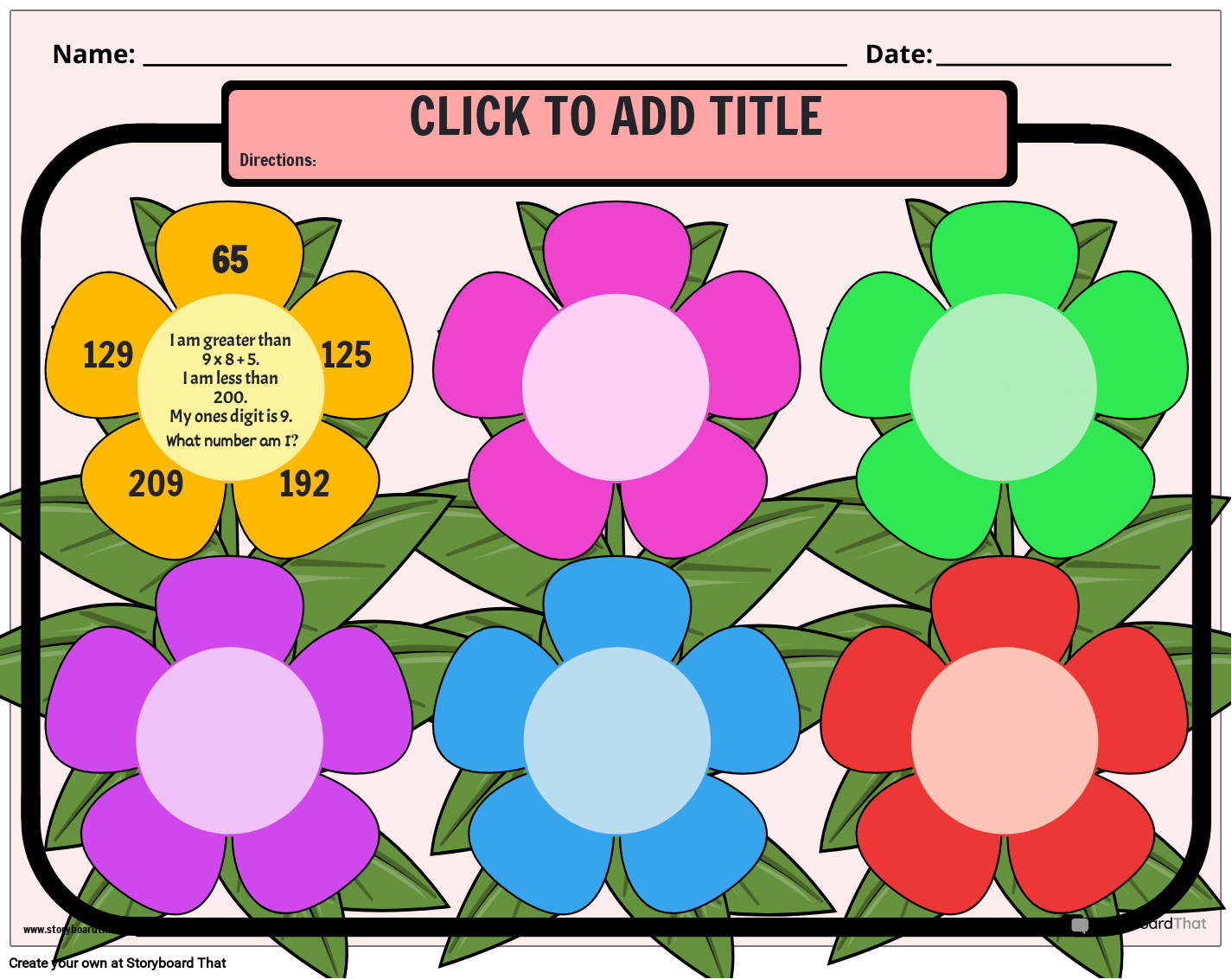 Math Riddle Template with Flowers