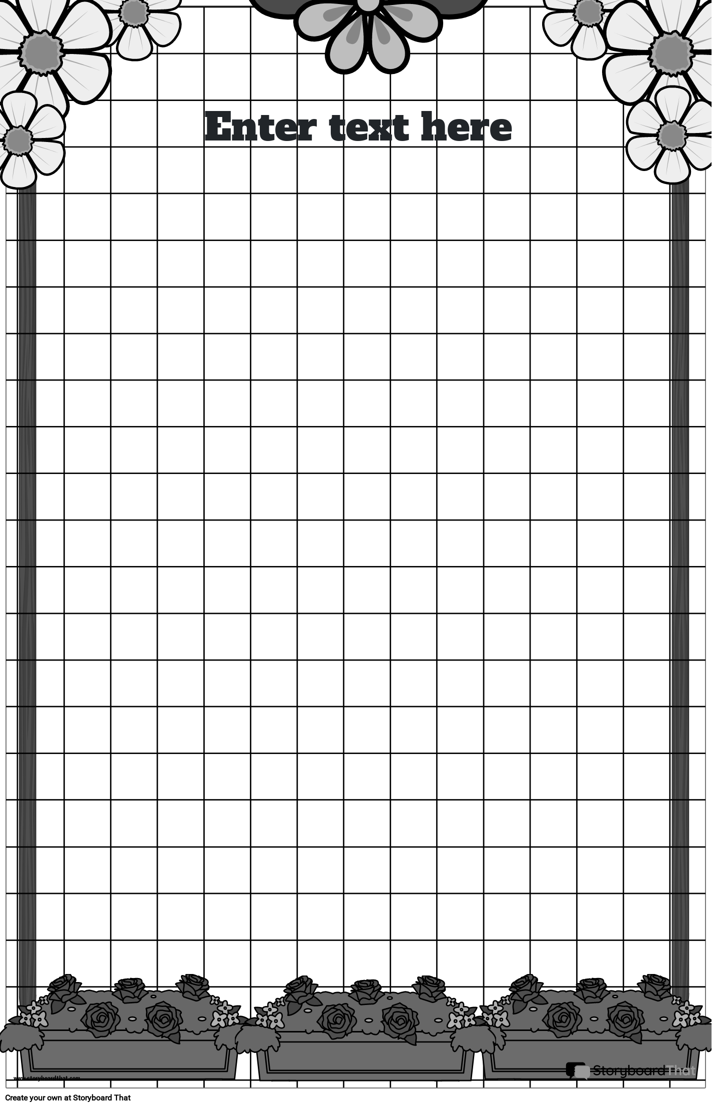 Flower Themed Graphing Paper Poster Black and White