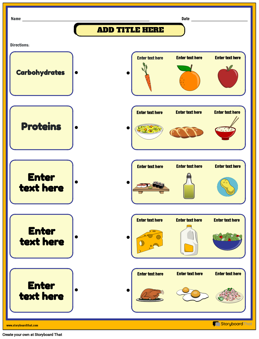 Food and Nutrition Worksheet