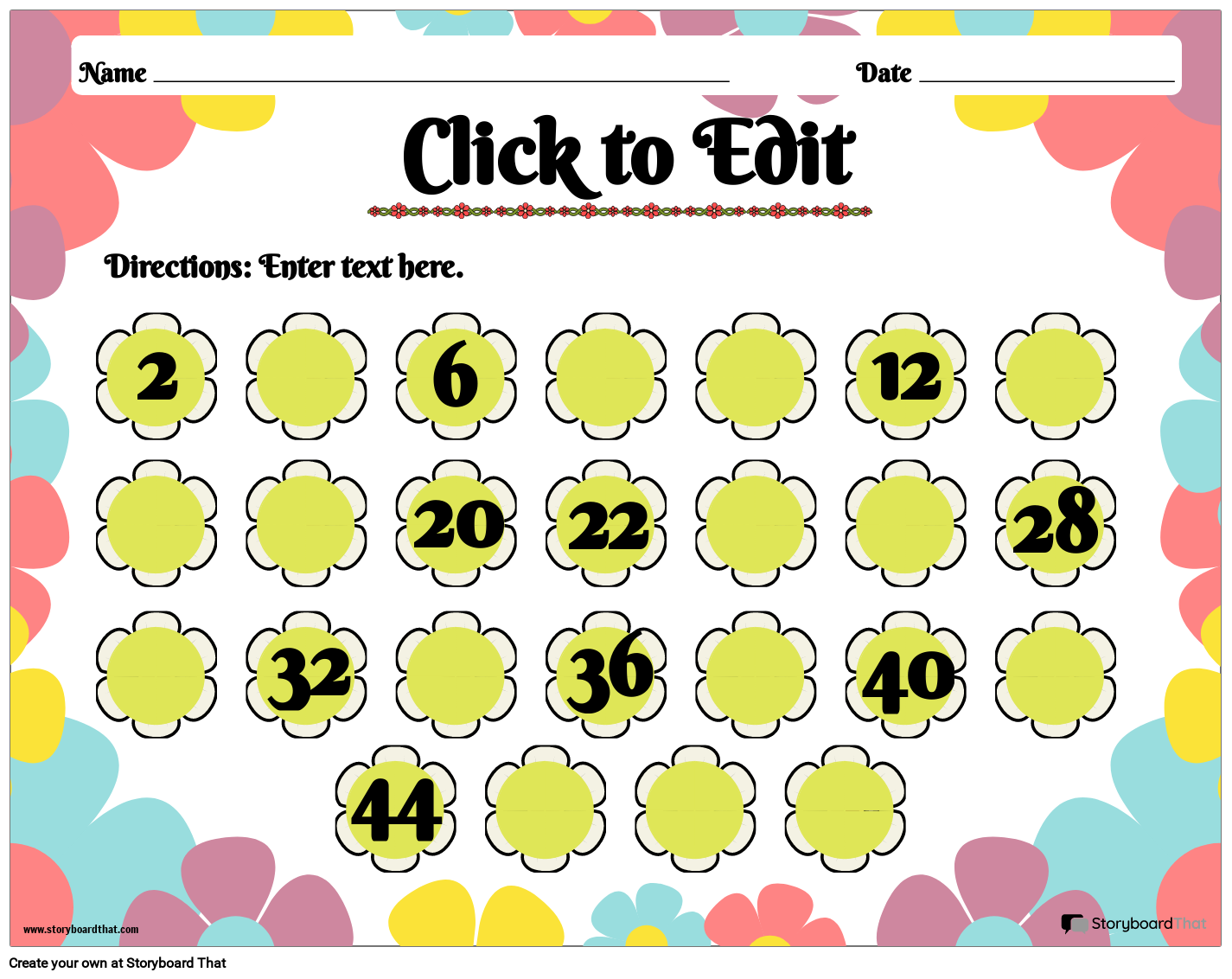 Free Printable Odd and Even Numbers Worksheet with Flowers Motifs