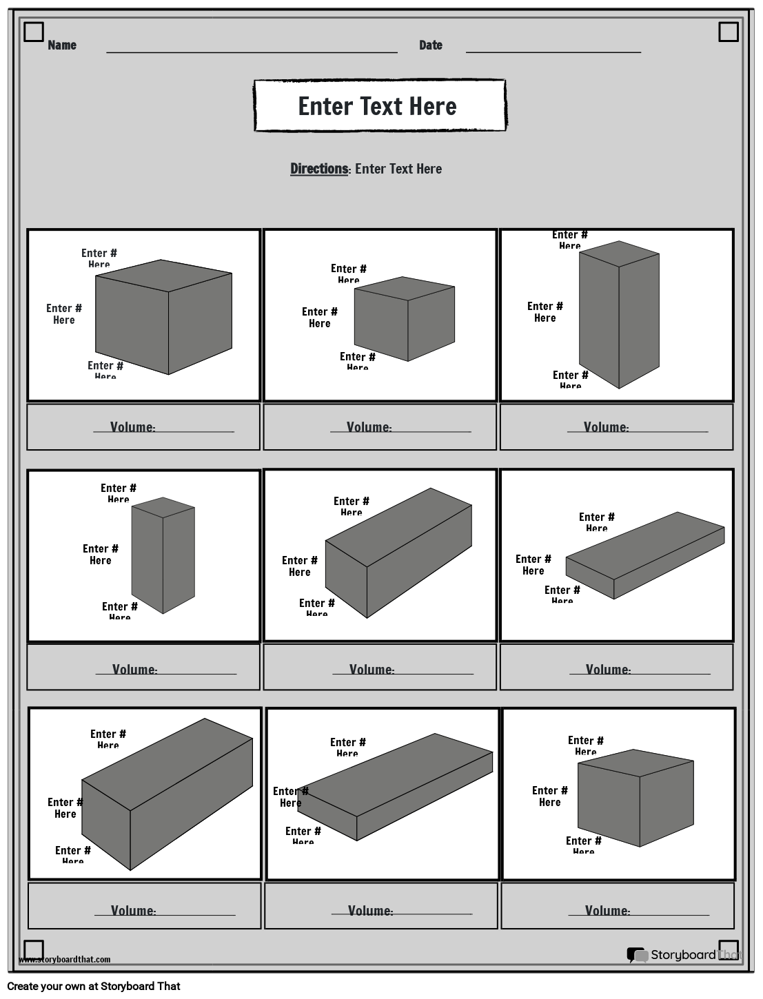 Free printable volume worksheet with squares B&W