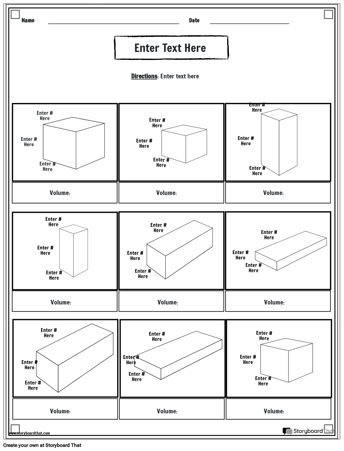 Free printable volume worksheet with squares B&W