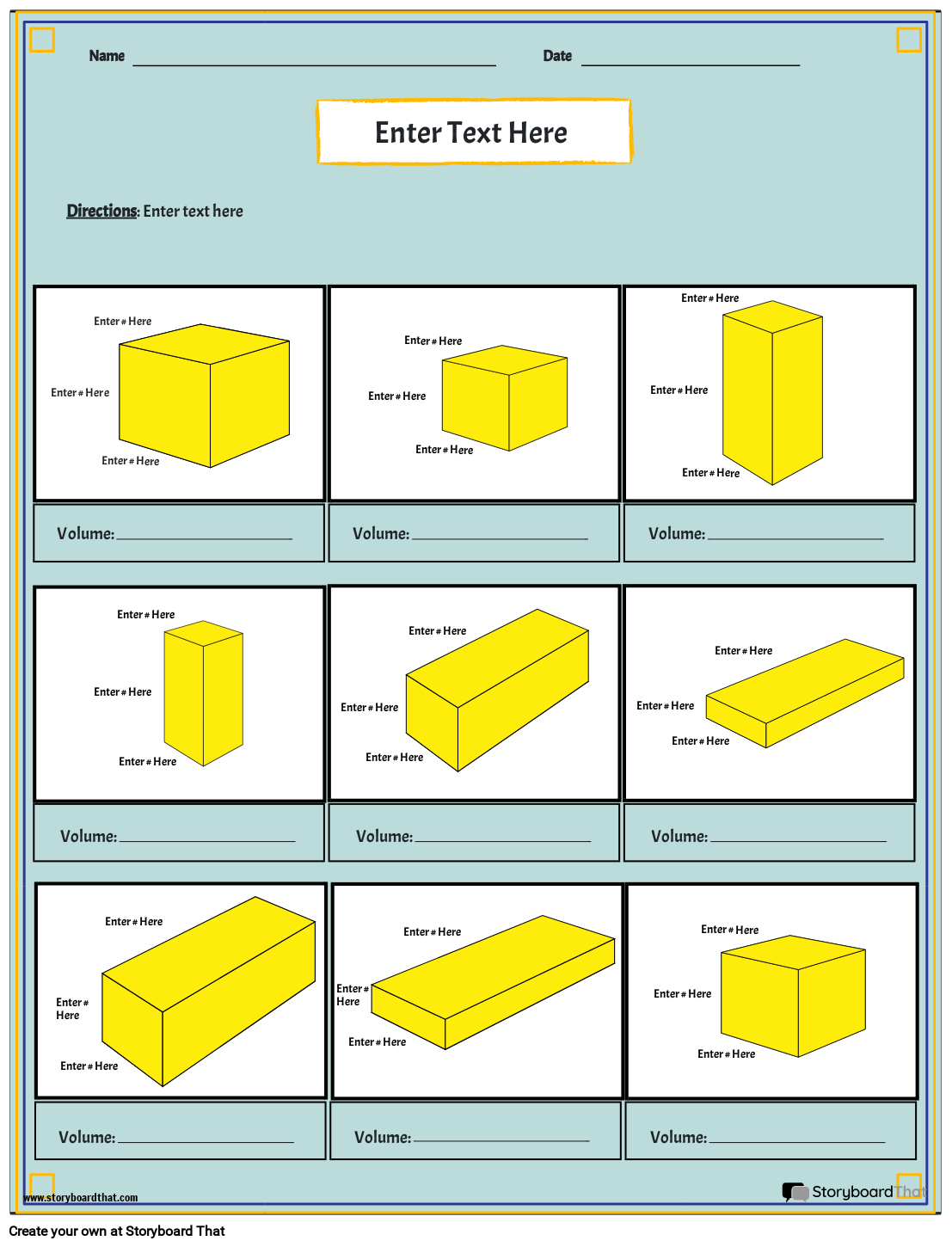 Free printable volume worksheet with squares