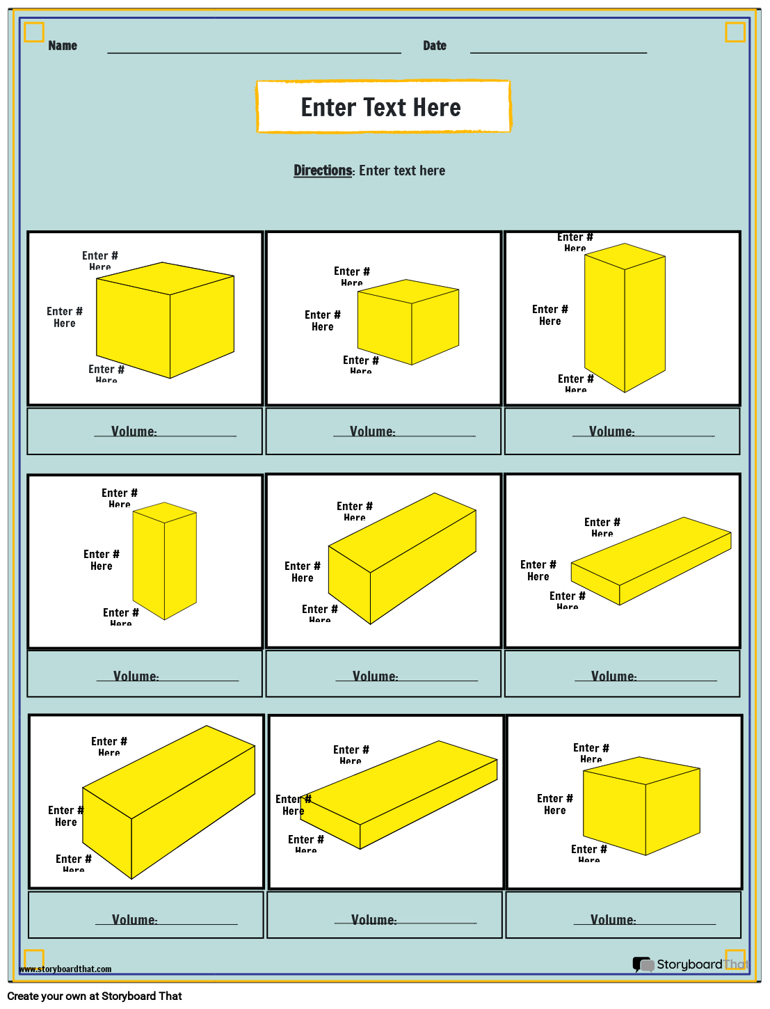 Free printable volume worksheet with squares