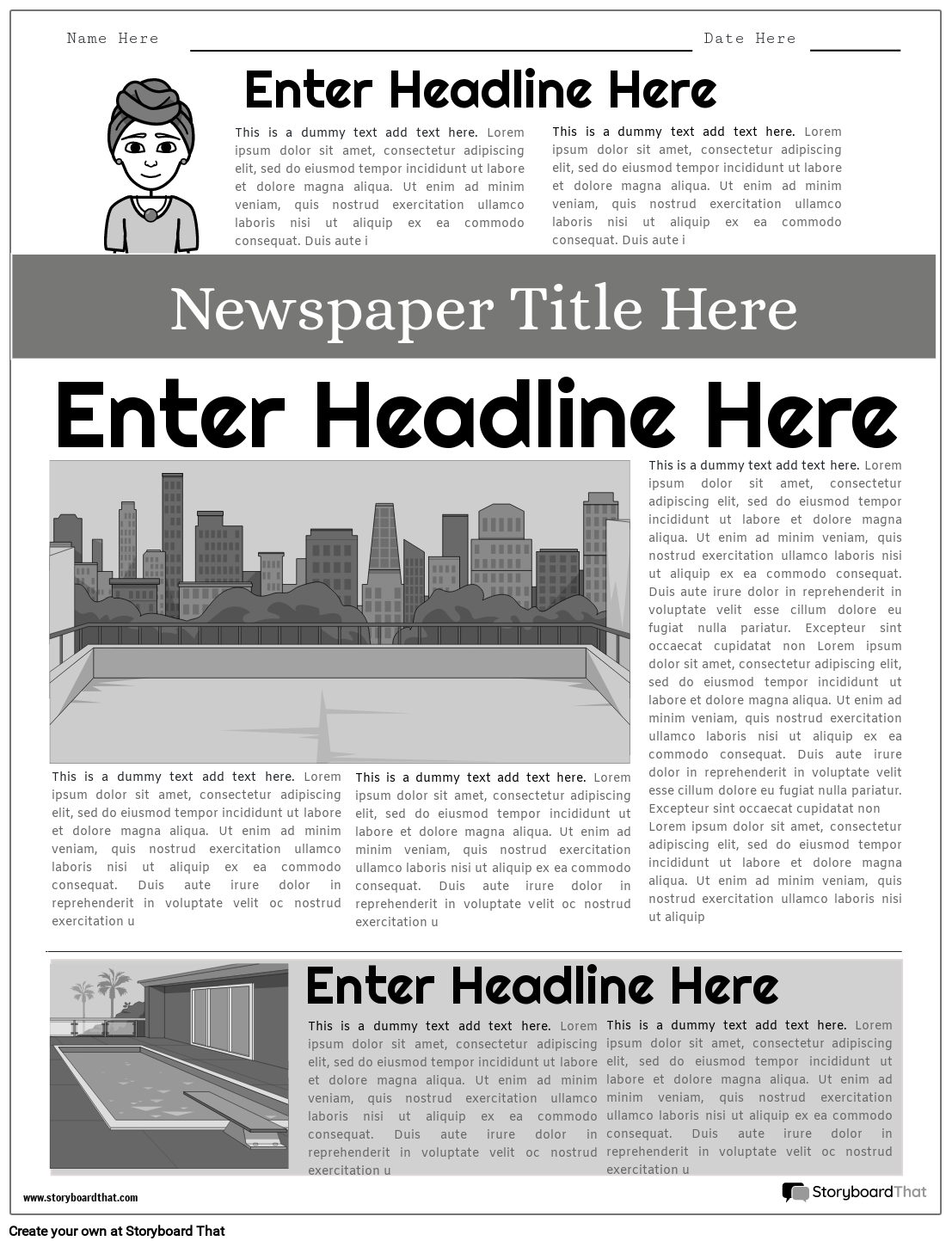 Front page newspaper template Grey