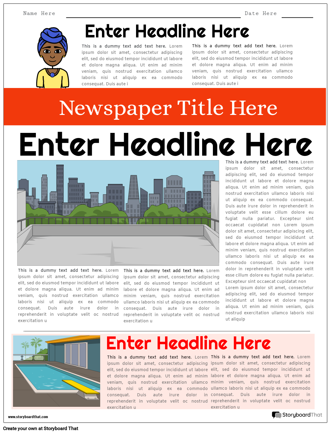 Newspaper Project Template with Red Headline