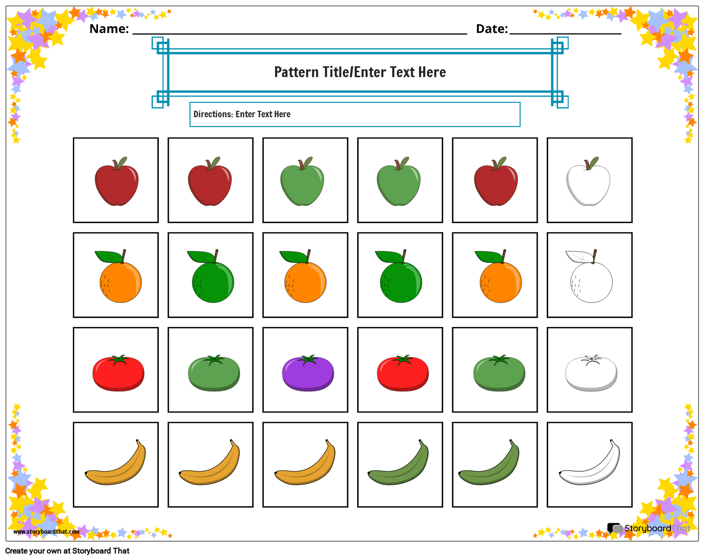 Fruits color Pattern Worksheet