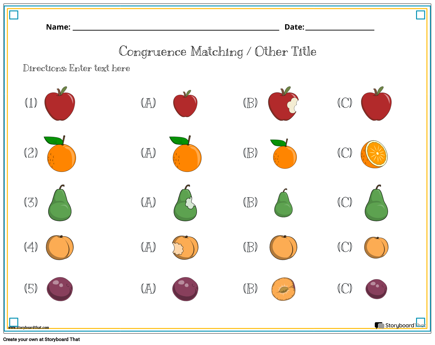 Fruits Congruent Shapes Worksheet