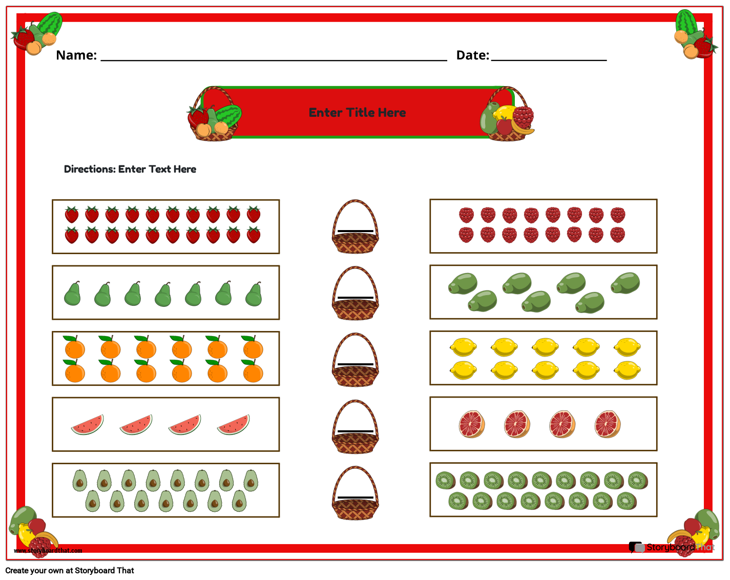Fruits-themed Comparing Numbers Worksheet