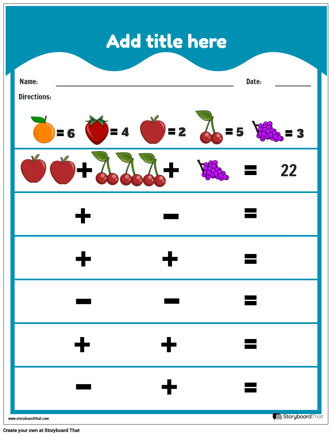 Fruity Math Game Worksheet