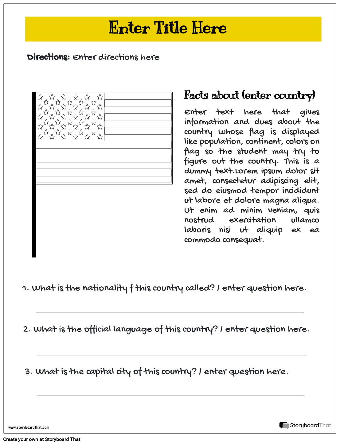 Simple Flag Worksheet with a Fun Font