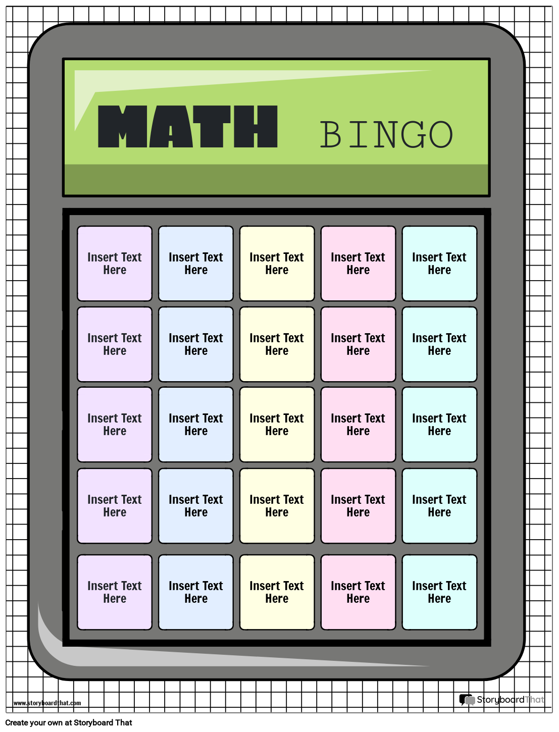 Math Calculator-Themed Bingo Card for Students