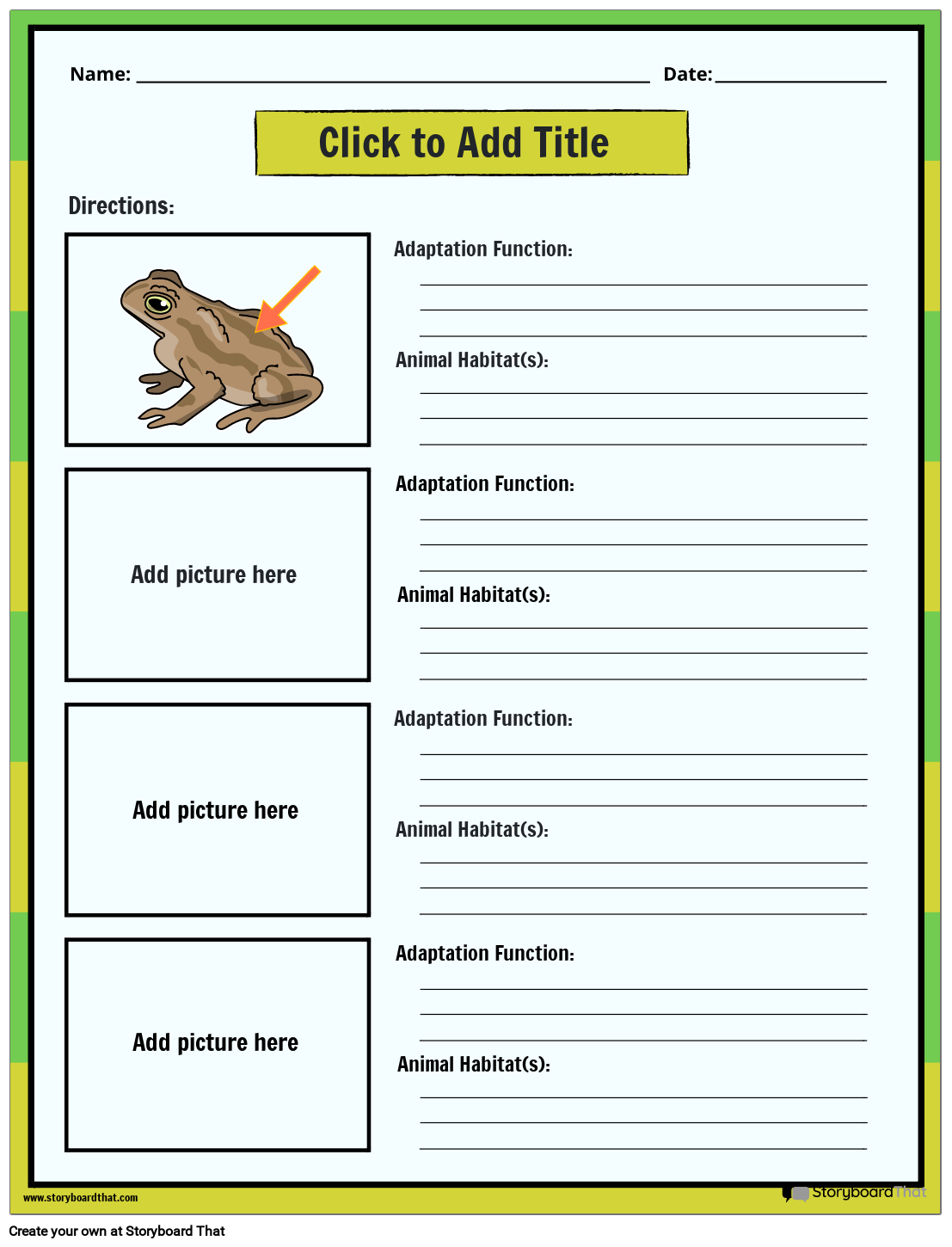 Function of Animal Adaptation Worksheet