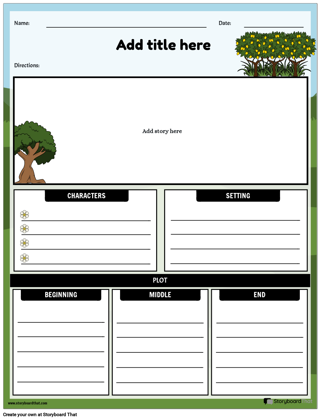 Garden-themed Entire Story Elements Worksheet