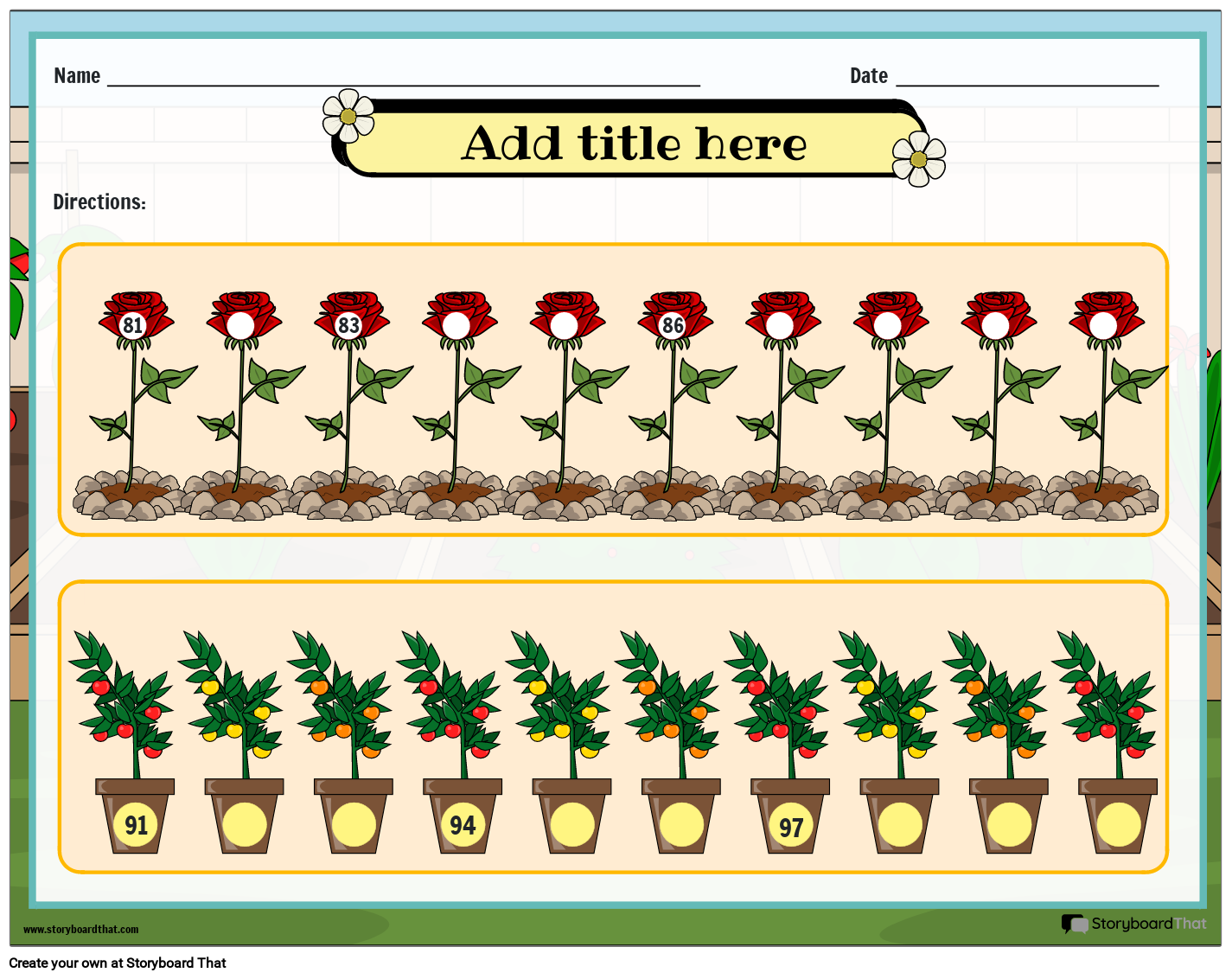 Gardening Themed Missing Numbers Activity from 81 – 100