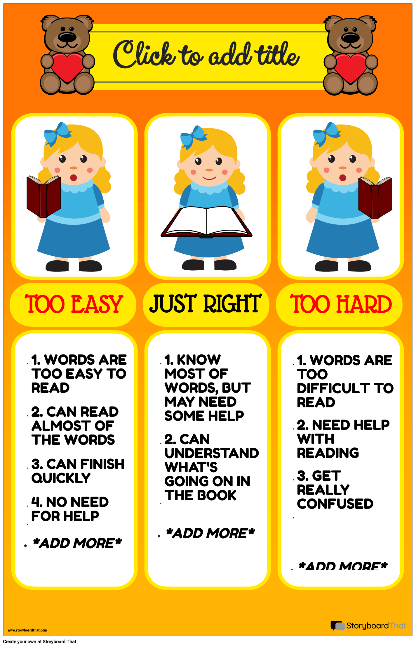 Goldilocks Rule - just right books kindergarten 