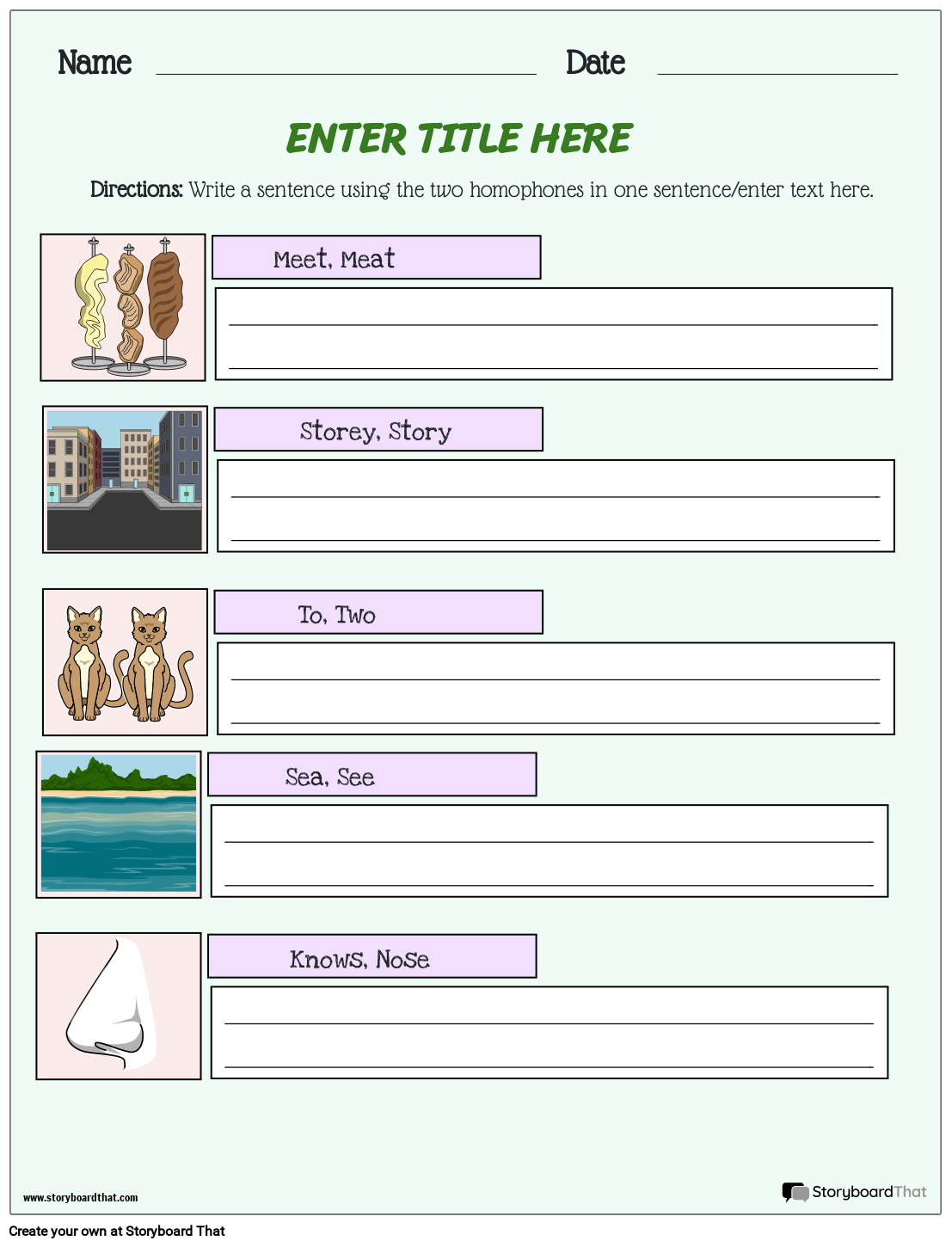 Write a Complete Sentence With the Correct Homophone Activity