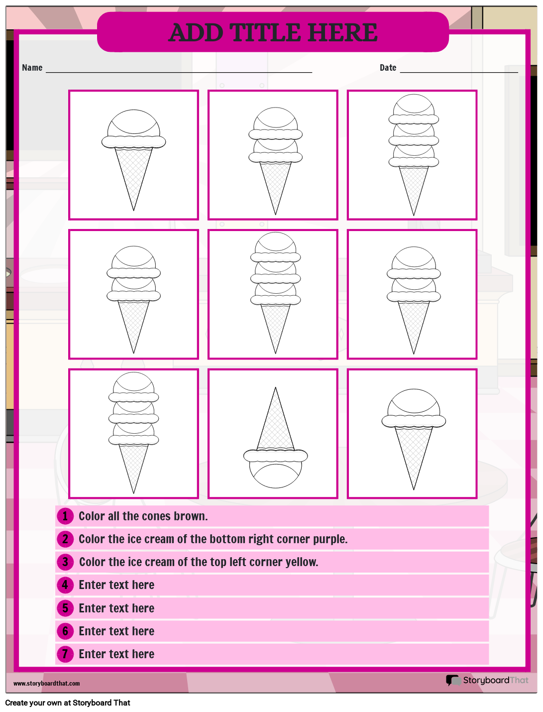 Ice Cream-themed Following Directions Worksheet