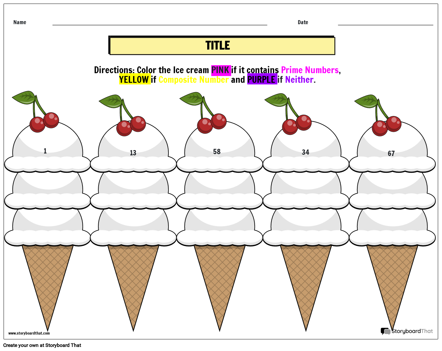 Ice Cream-themed Prime and Composite Number Worksheet