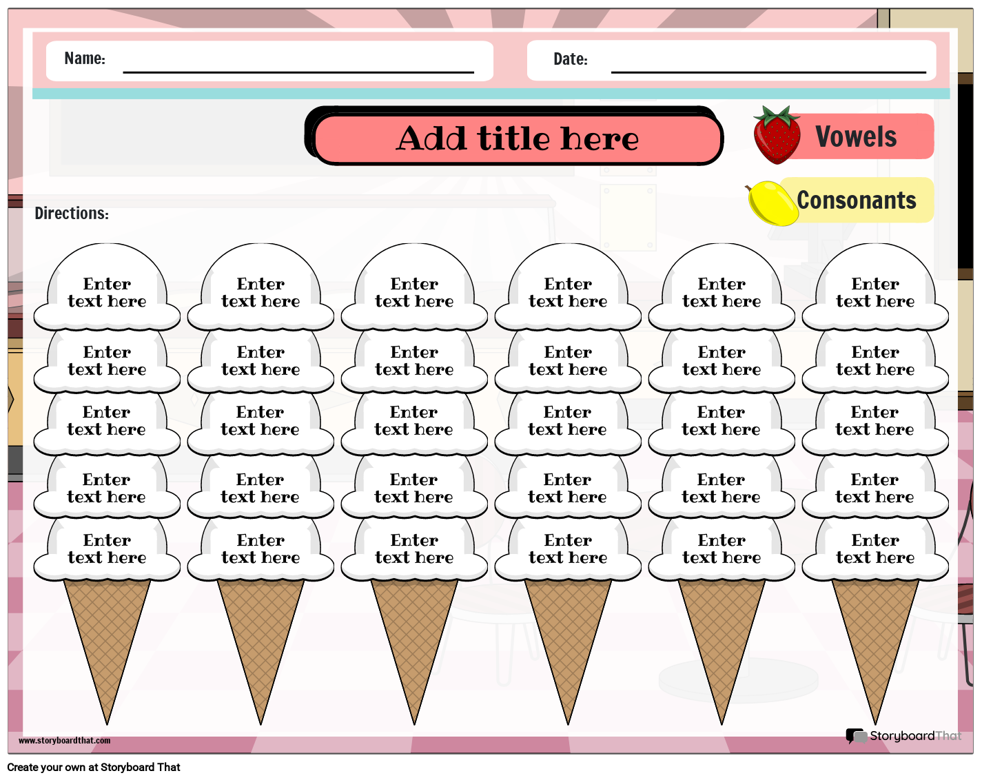 Ice Cream-themed Vowels and consonant Worksheet