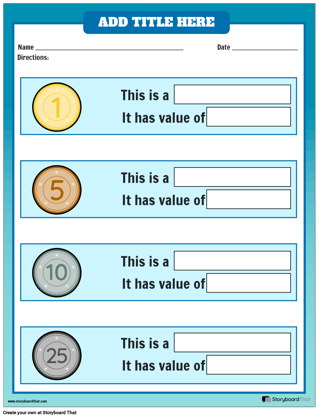 Identifying Coins: Fill in the Blanks