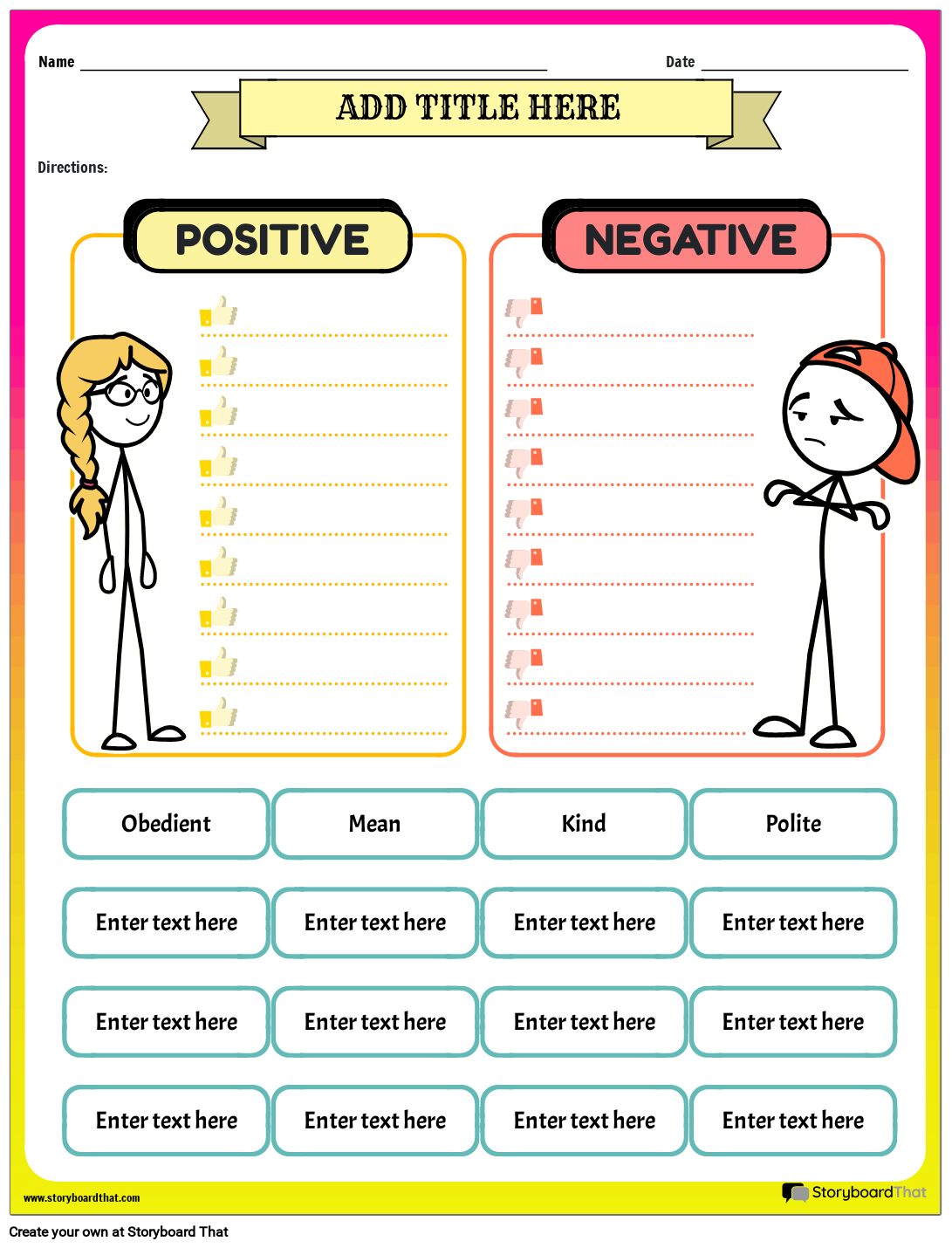 Character Traits Worksheets for Students | StoryboardThat