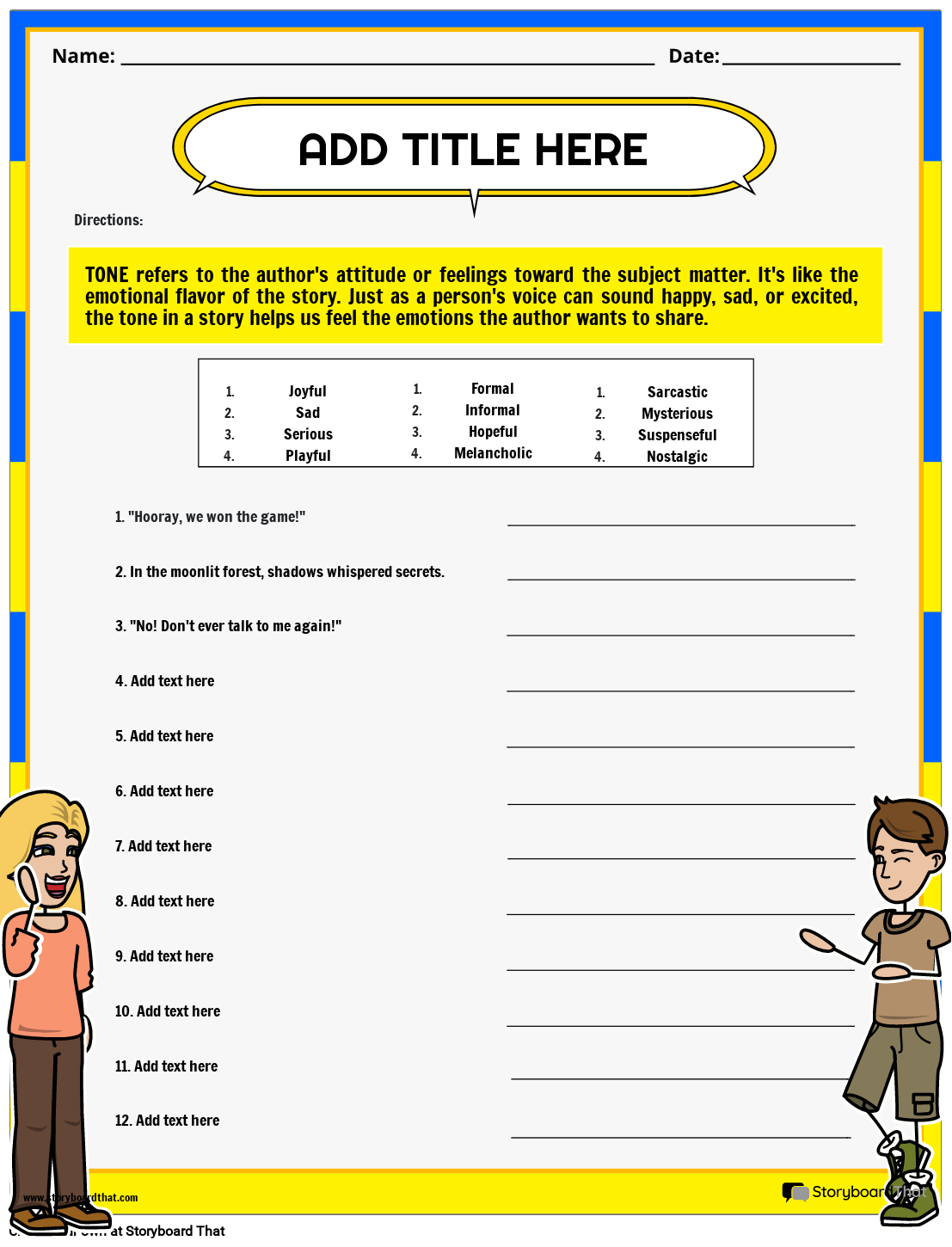 Identifying the Tone in Writing Statements Worksheet