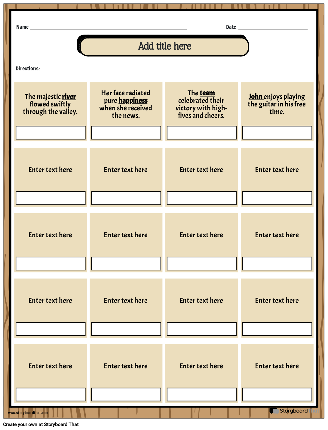 Identifying the Types of Nouns Worksheet Storyboard