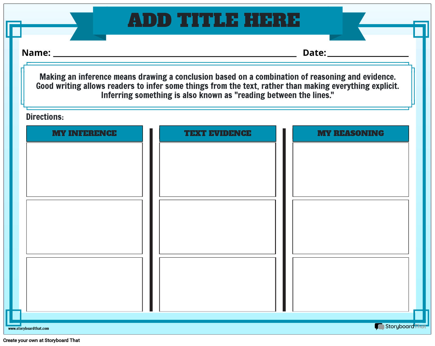 Blue Themed Inferencing Worksheet Guide