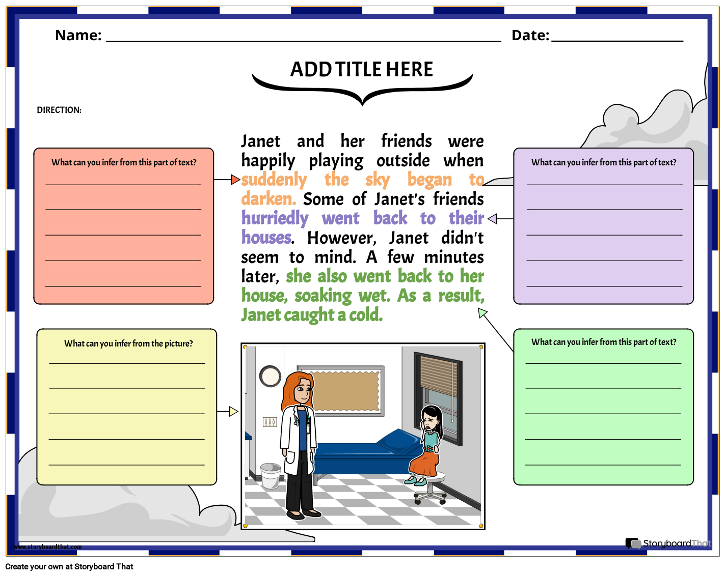 Inferencing Worksheet Template with Colorful Boxes