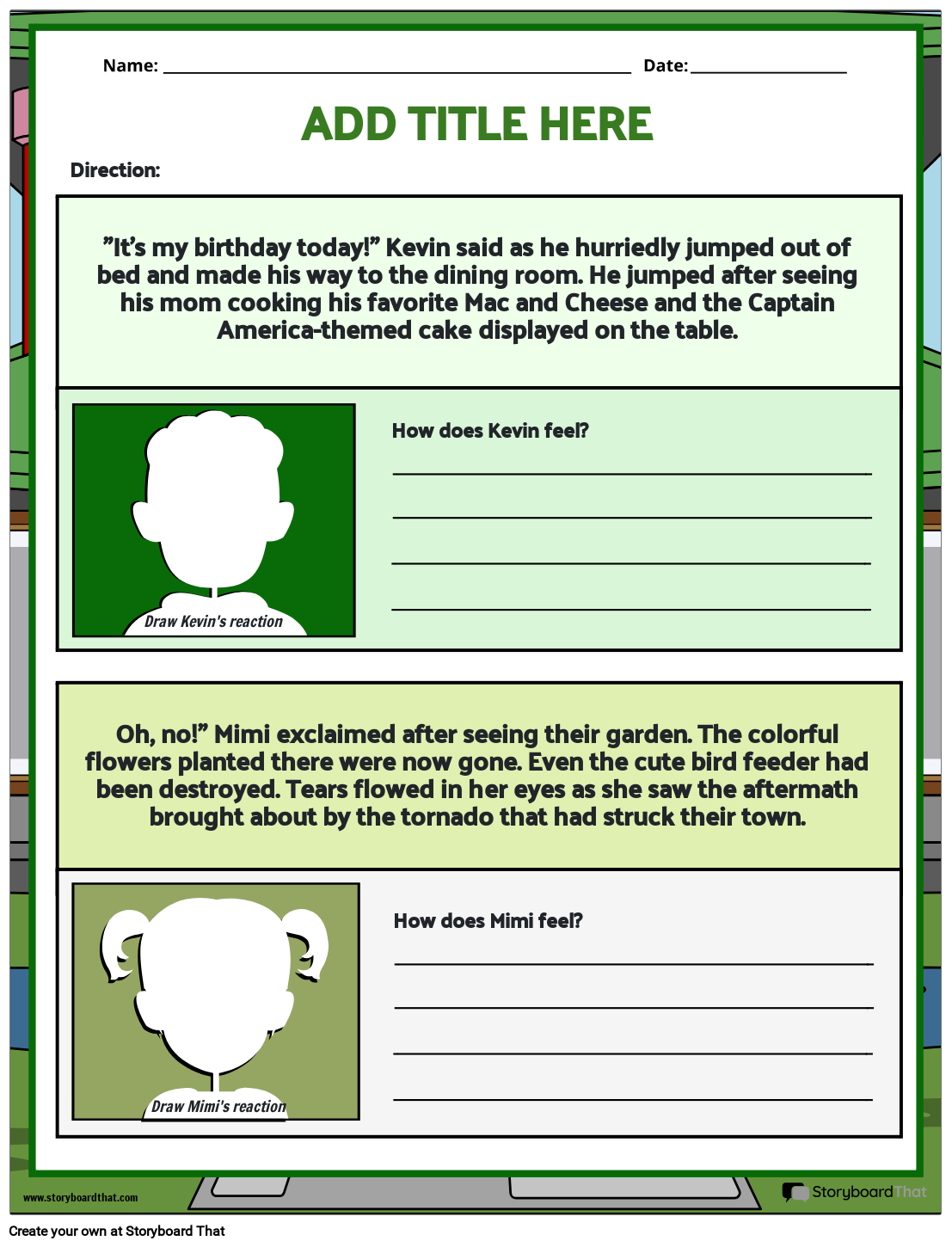 Green Characters Themed Inferencing Worksheet