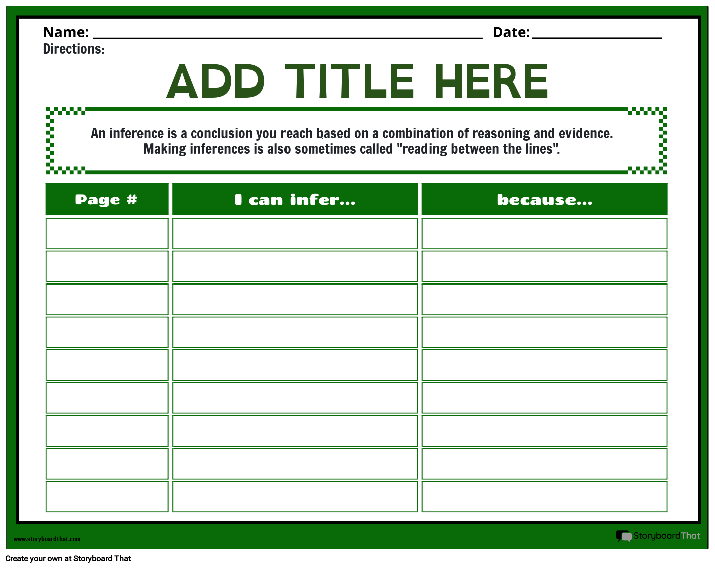 Inferencing Worksheet Design with Green Background