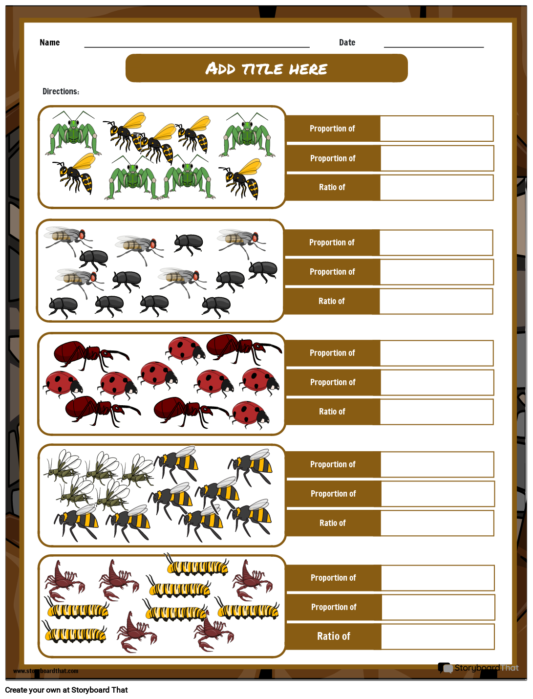 Insects-themed Proportion Handout - Answers Rounded