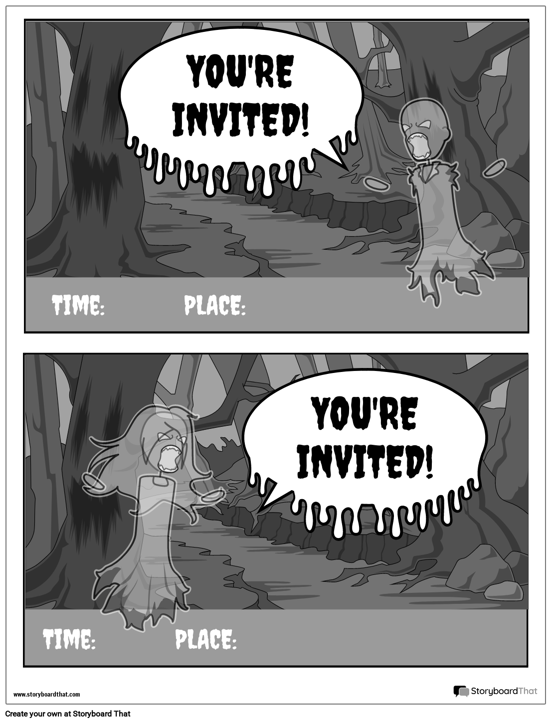 Black & White Zombie-Themed Party Invite Template