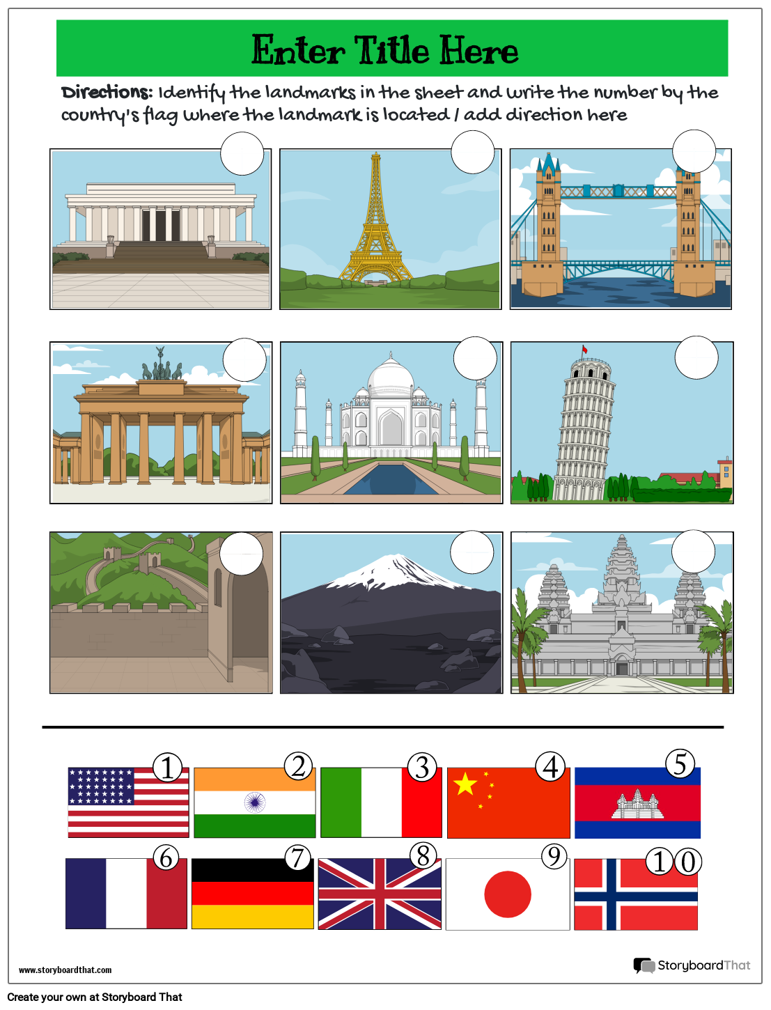 Colorful Landmarks Based Flag Worksheet