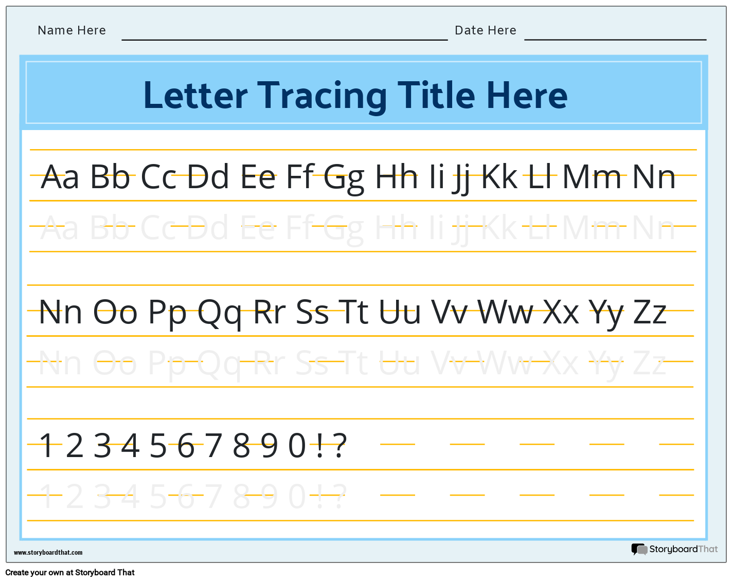 Landscape Yellow Lines Based Letter Tracing Worksheet