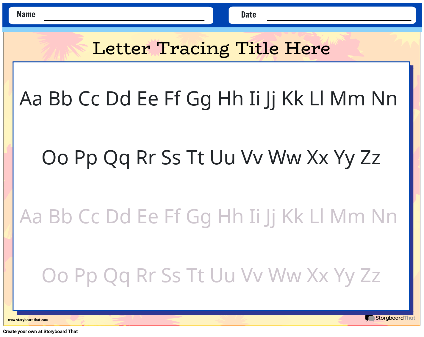 Letter Tracing Worksheet with Colorful Pastel Background