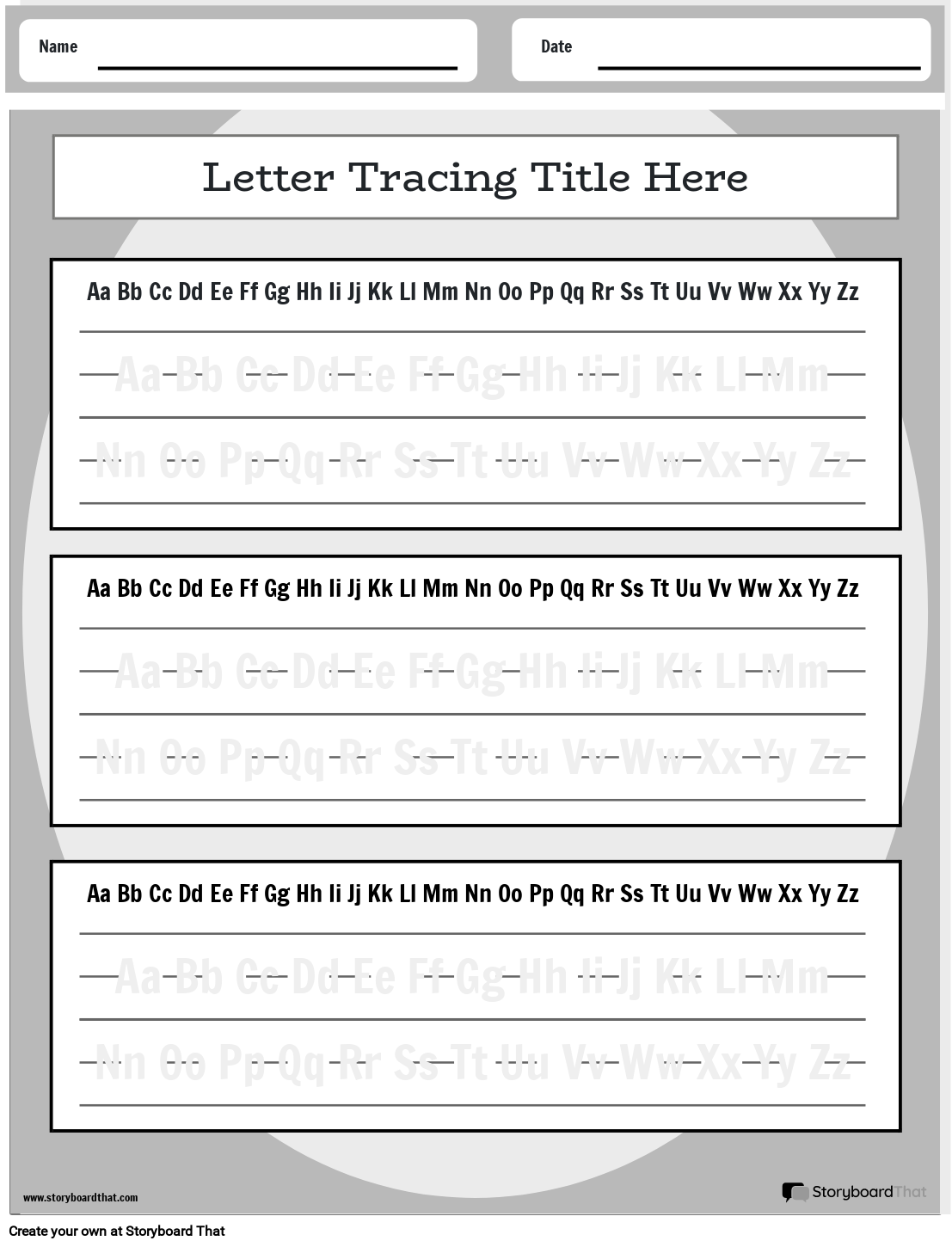 Gray Themed Letter Tracing Worksheet Design