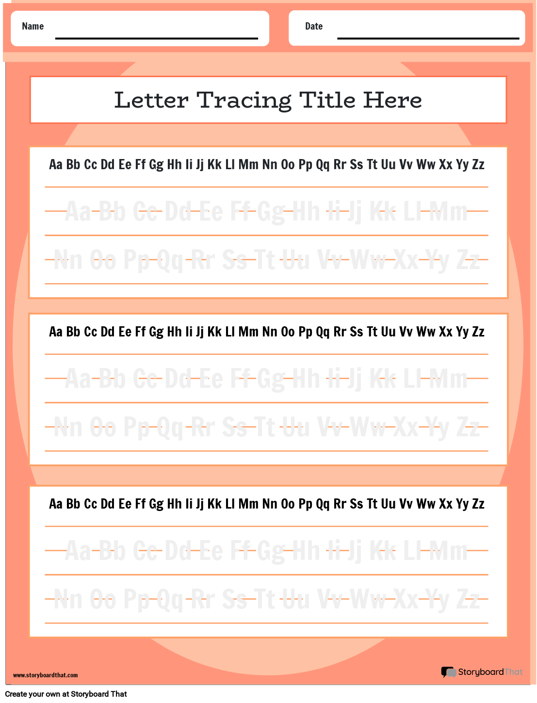 Letter Tracing Worksheet with Bright Orange Background