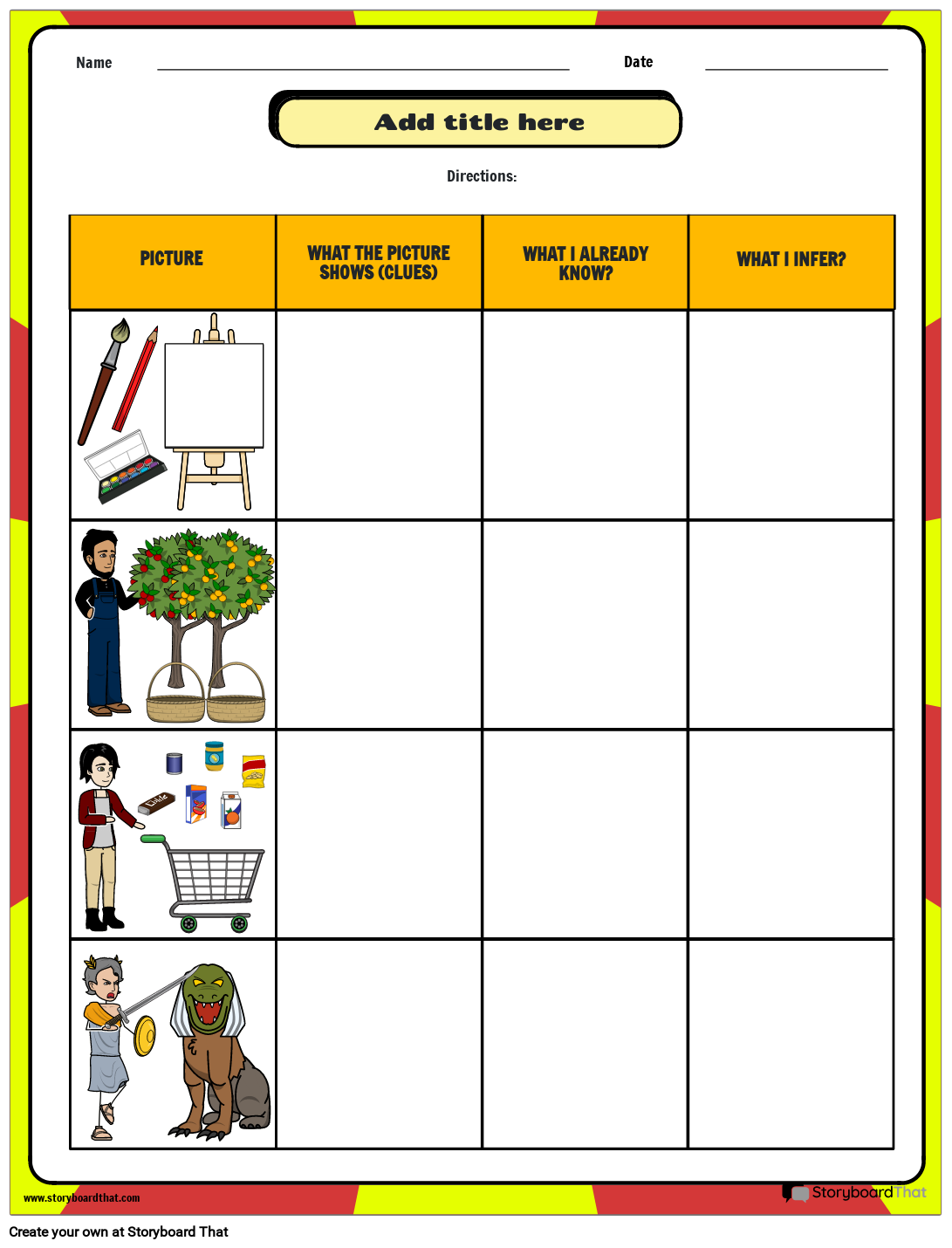 Inferencing Worksheet with Different Pictures