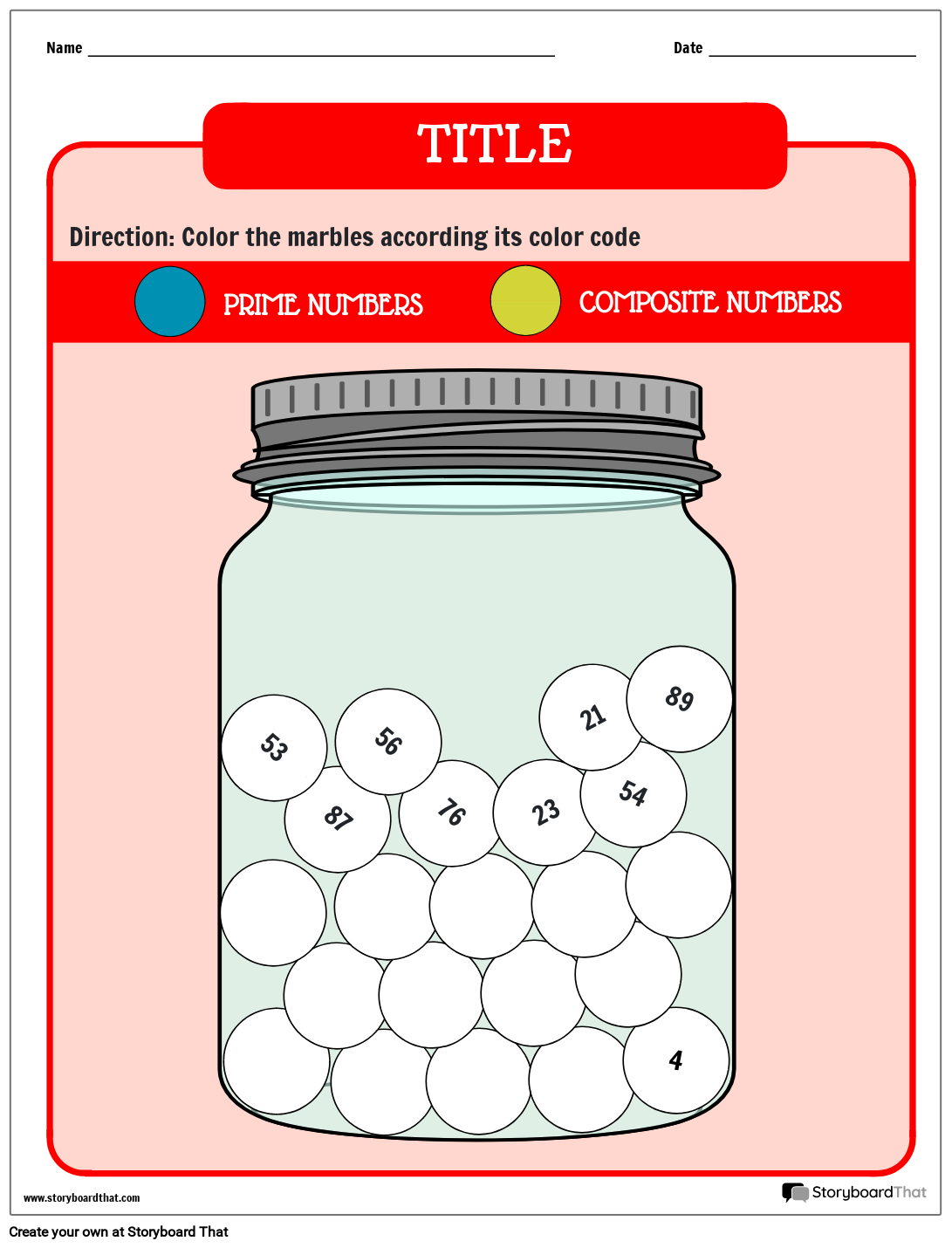 Marbles-Themed Prime and Composite Number Worksheet