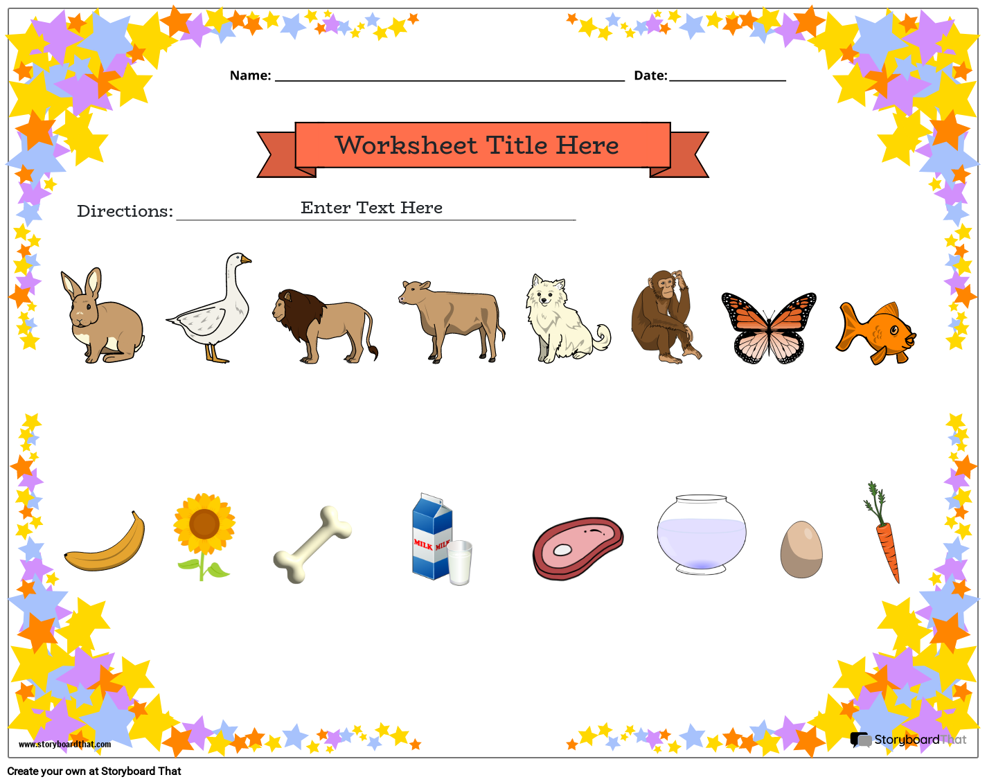 Matching animals with food worksheet