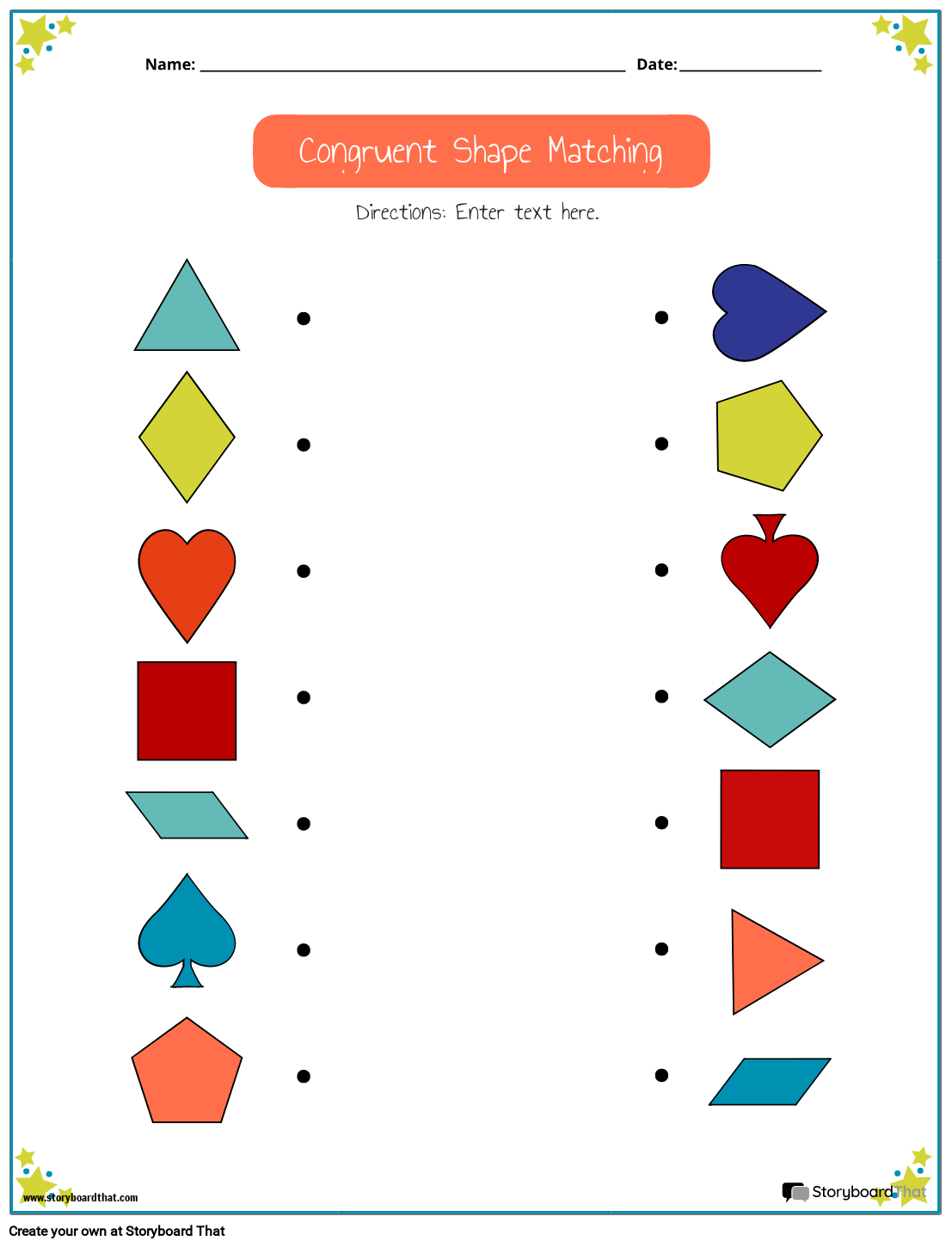 Matching Congruent Shapes Worksheet with Star Border