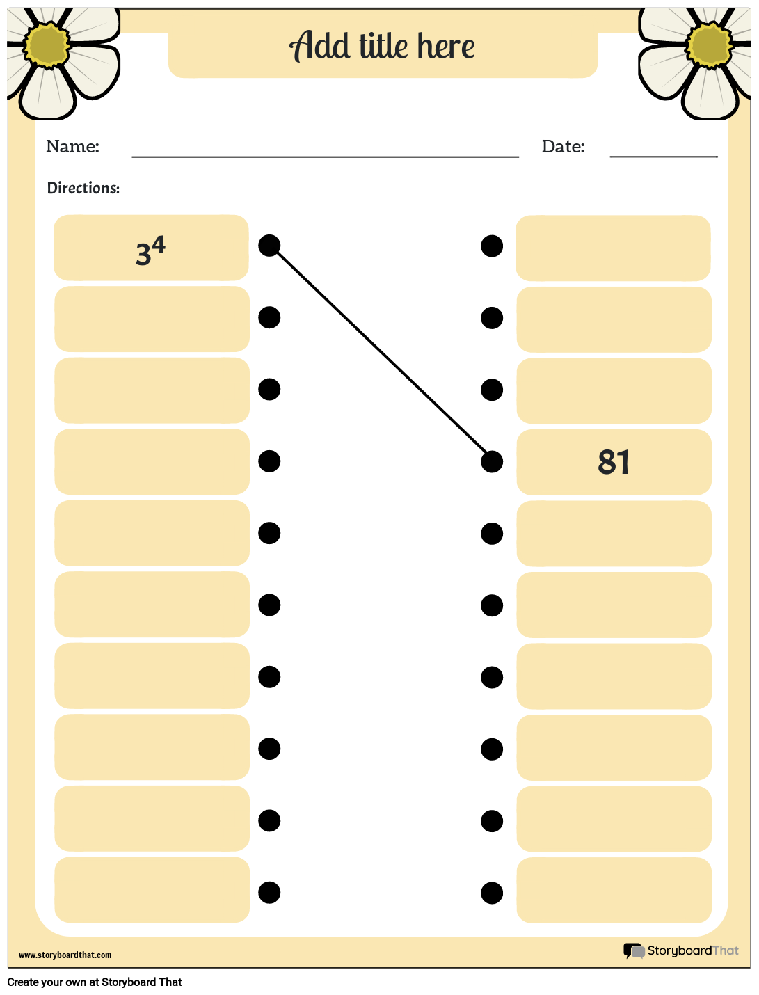 Matching type Exponent Worksheets