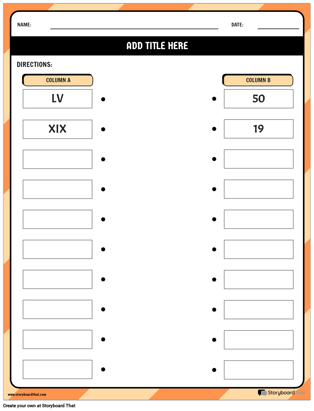 Matching type Roman numerals Worksheet