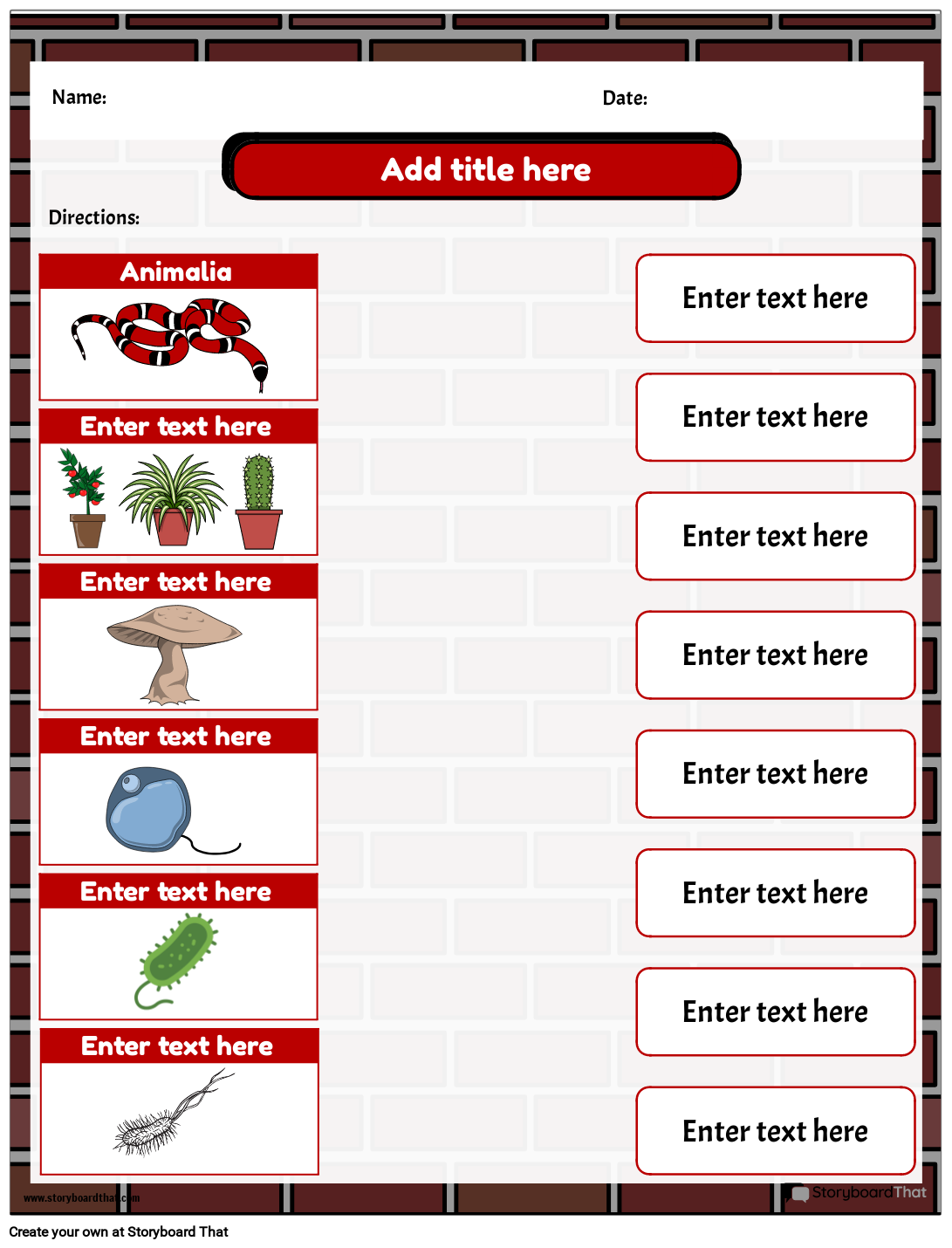 Matching type Six Kingdoms of Life Worksheet