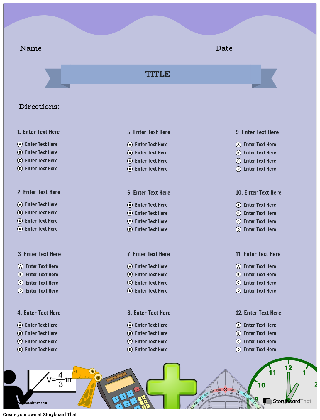 Multiple Choice Test Template Multiple Choice Test Template