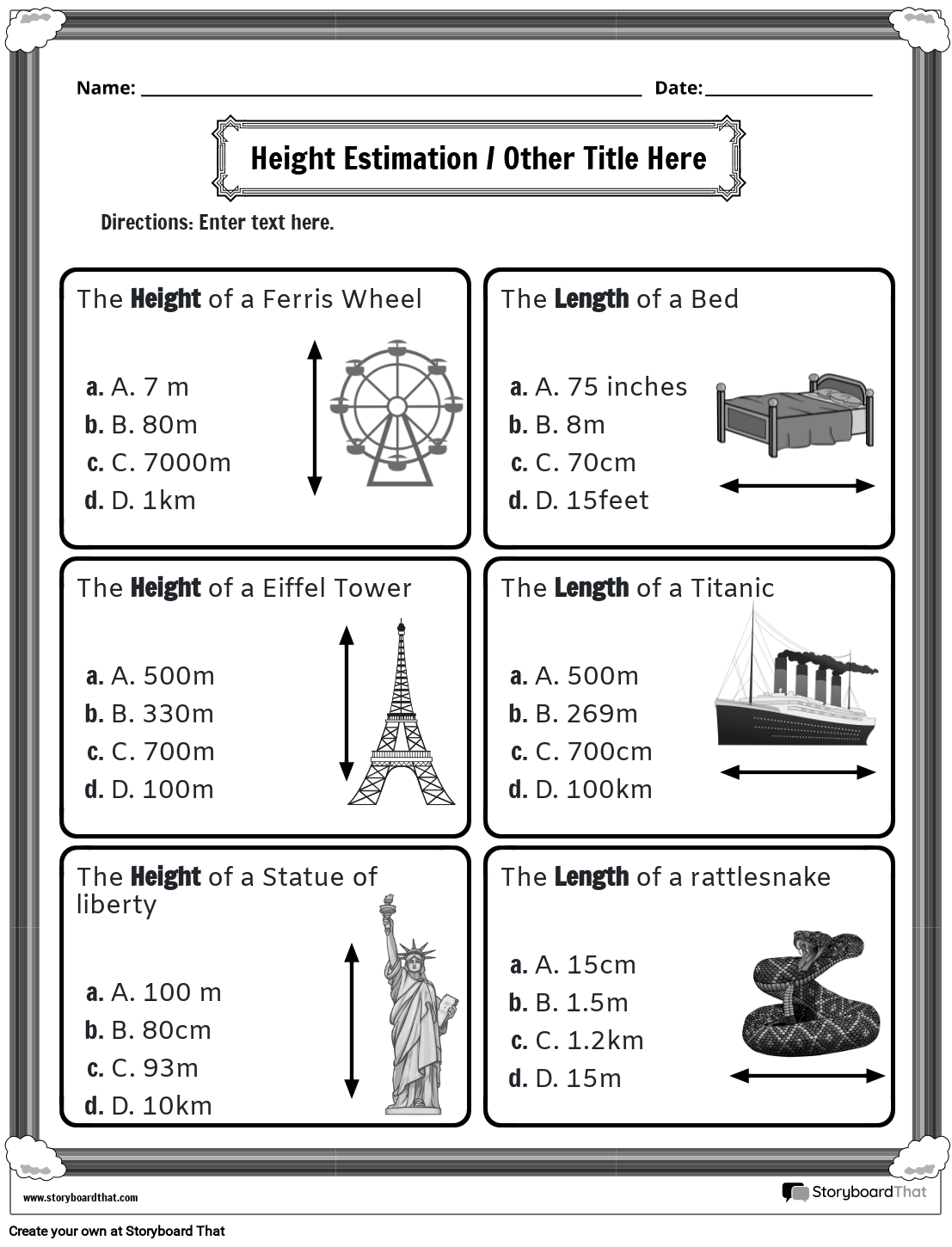 Measurement of items metric system worksheet (black and white)