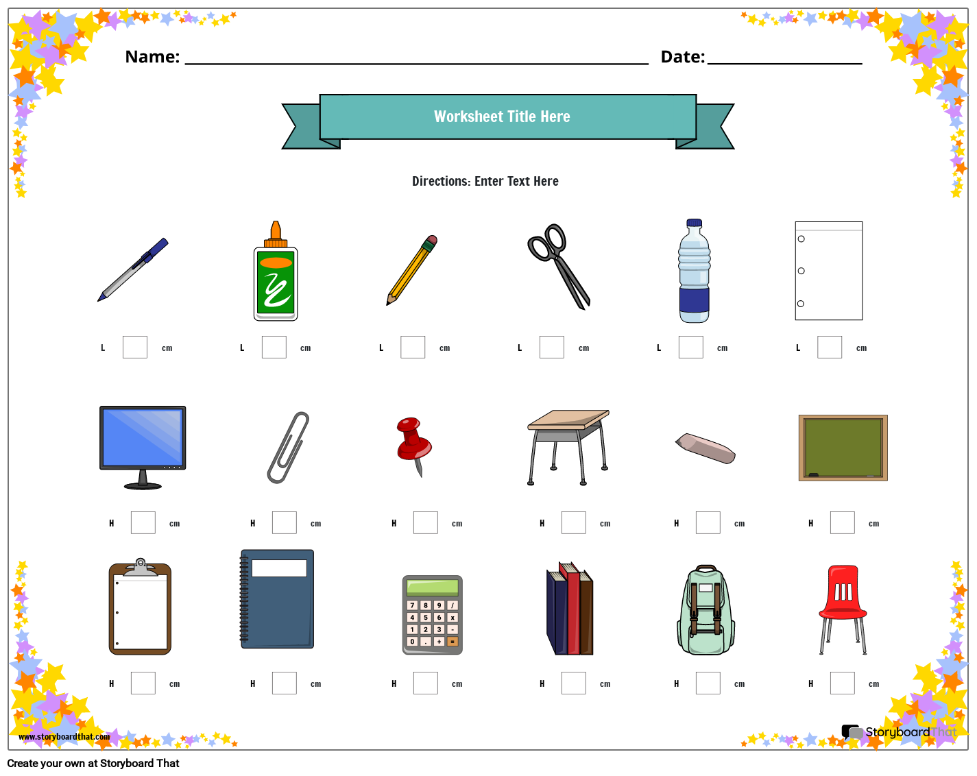 Measurement of Objects Worksheet with Star Border