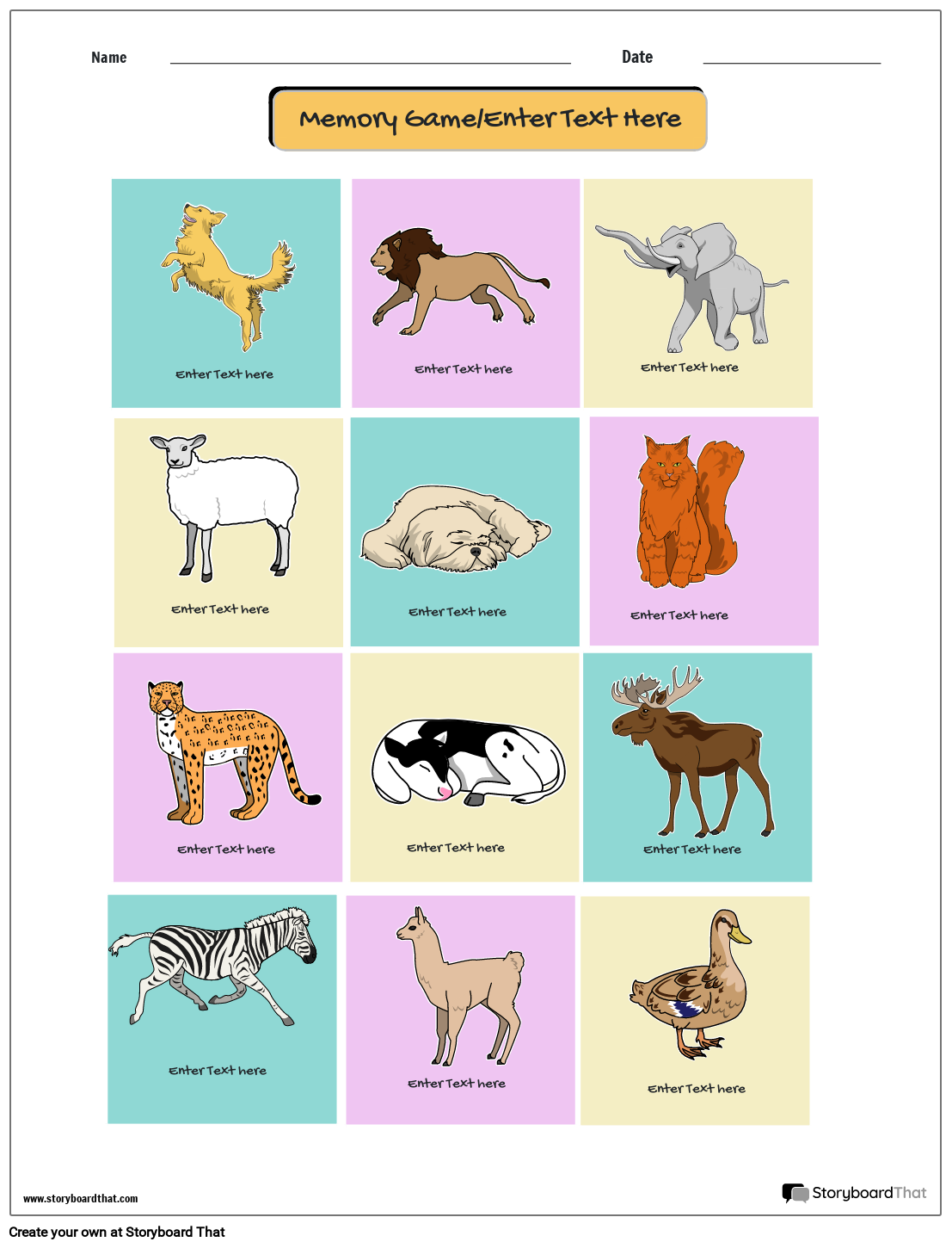 Fun Game Worksheet with Multiple Animal Drawings